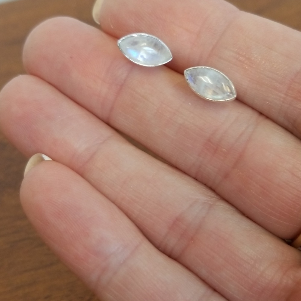 Marquis cut rainbow moonstone studs